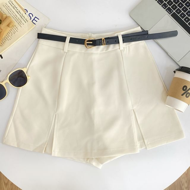 Iasia-High Waist Plain Belted Skorts