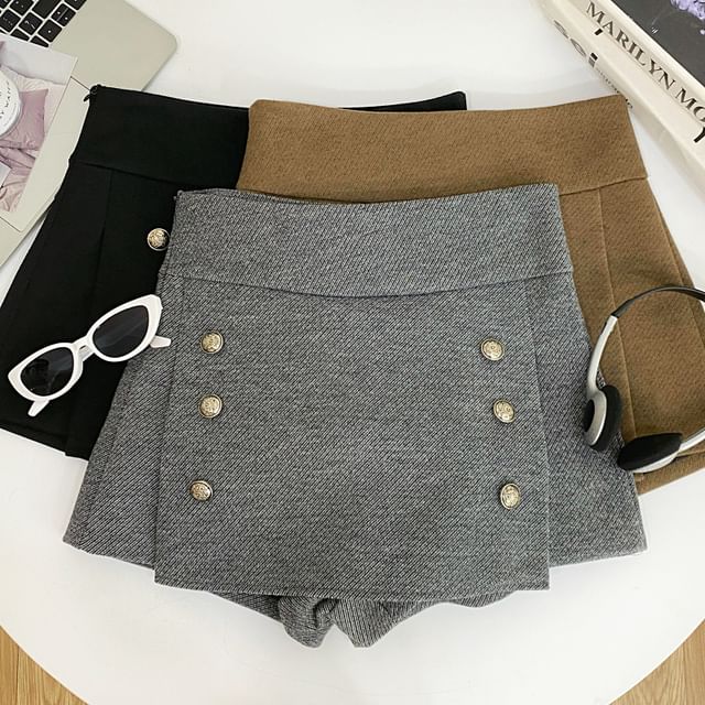 Iasia-High Waist Plain Button Detail Mini Skort