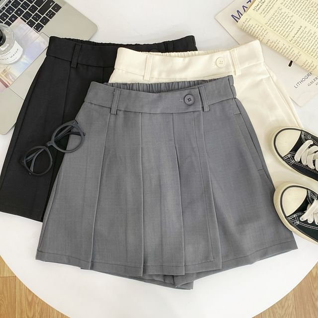 Iasia-High Waist Plain Pleated Skorts