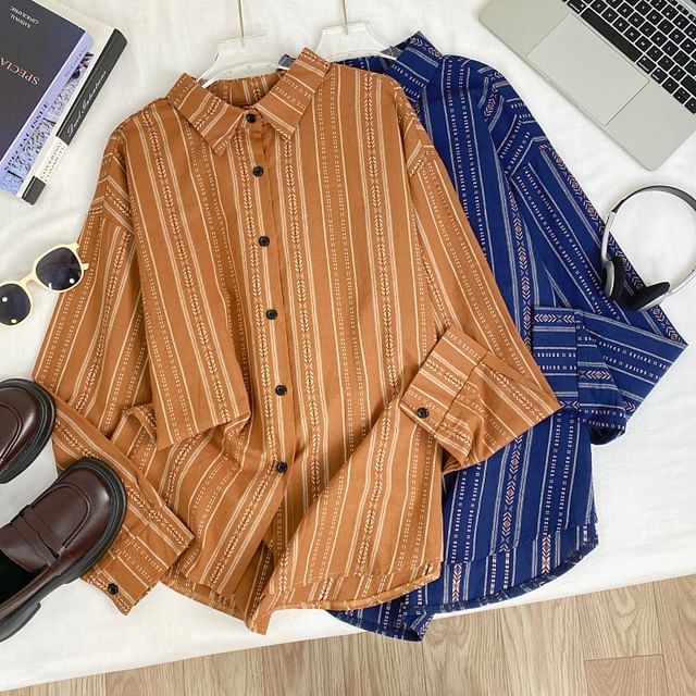 Iasia-Long Sleeve Collared Striped Shirt
