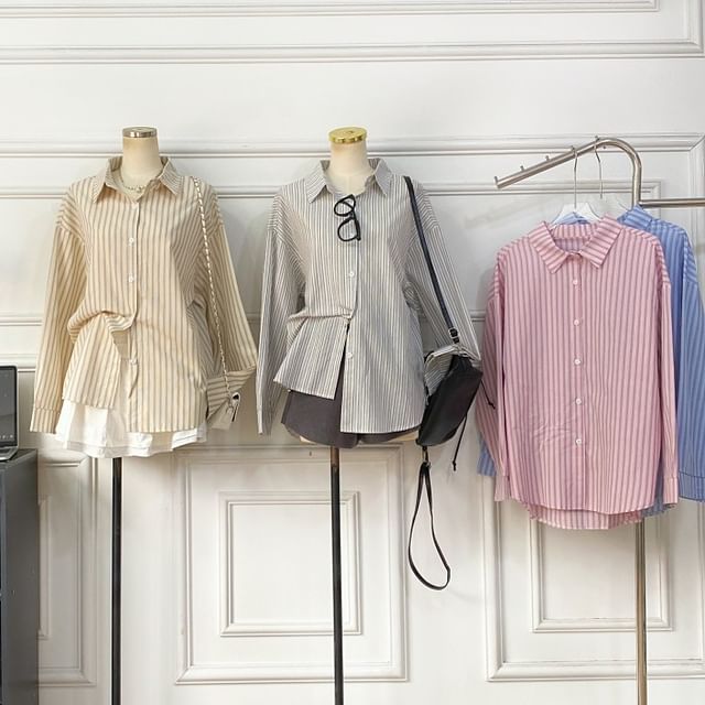 Iasia-Long-Sleeve Striped Button-Up Shirt