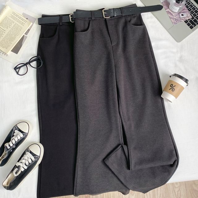 Iasia-Mid Rise Plain Flared Pants