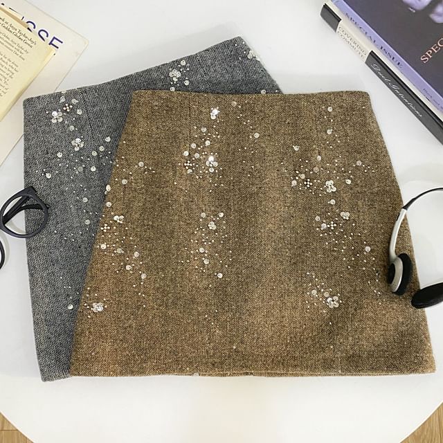 Iasia-Mid Waist Glitter Mini Skirt