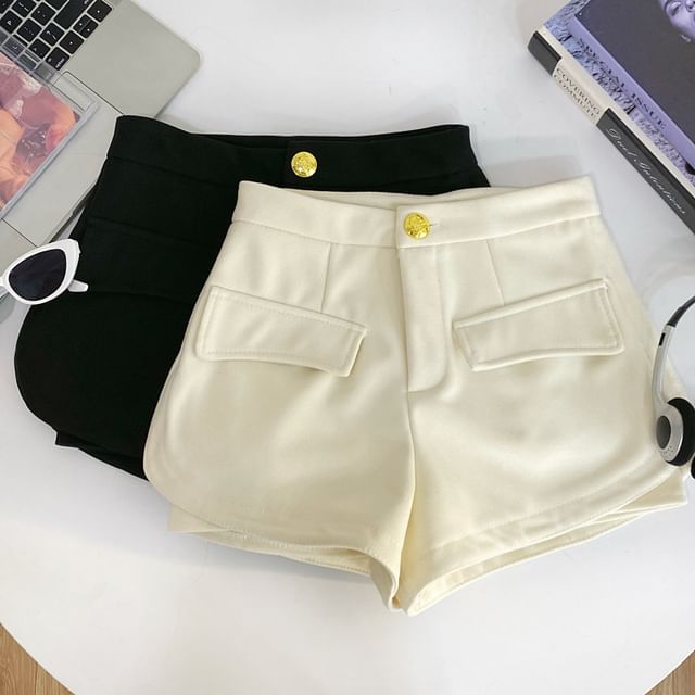 Iasia-Mid Waist Plain Hot Pants