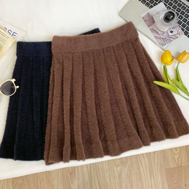 Iasia-Mid Waist Plain Knit Mini Skirt
