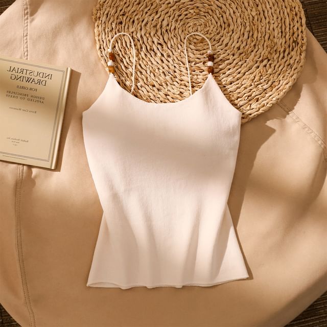 Iasia-Plain Beaded Padded Knit Camisole Top