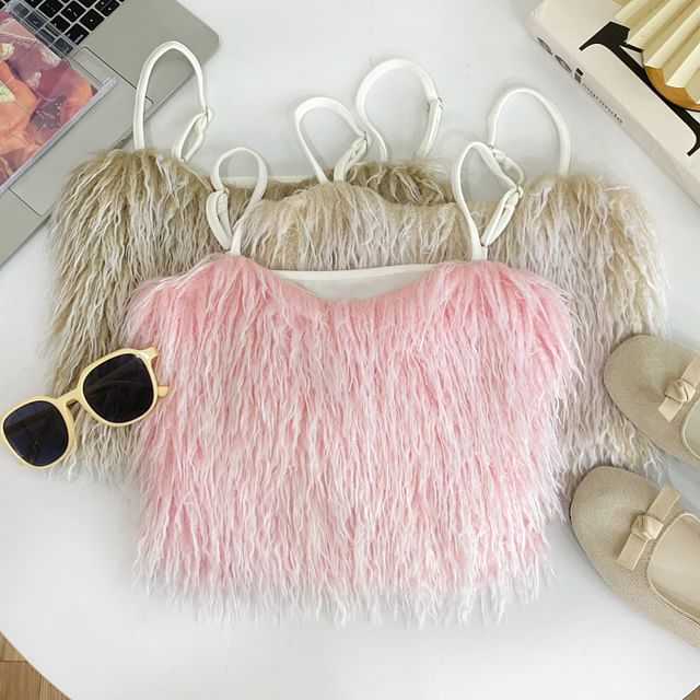 Iasia-Plain Fluffy Crop Cami Top