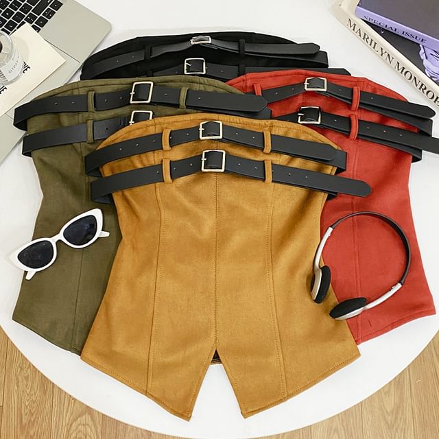 Iasia-Plain Slit Double Buckled Tube Top