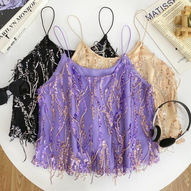 Iasia-Sequined Fringe Camisole Top