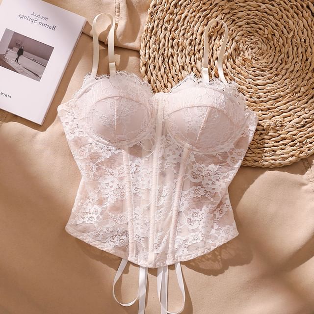 Iasia-Spaghetti Strap Lace Bustier Top