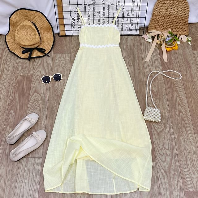 Iasia-Spaghetti Strap Two Tone Panel Maxi A-Line Dress