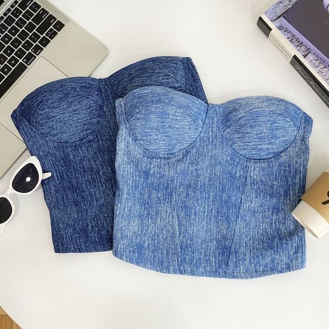 Iasia-Strapless Denim Bustier Top