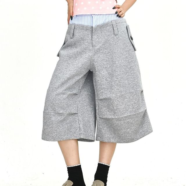 Iduna-Mid Rise Striped Panel Capri Wide Leg Pants