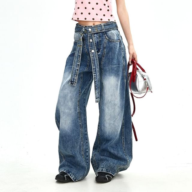 Iduna-Mid Rise Washed Baggy Jeans