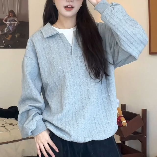 Iduna-Mock Two-Piece Collared Two Tone Pullover