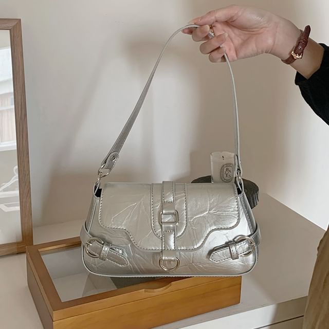 Indenis-Buckled Flap Shoulder Bag