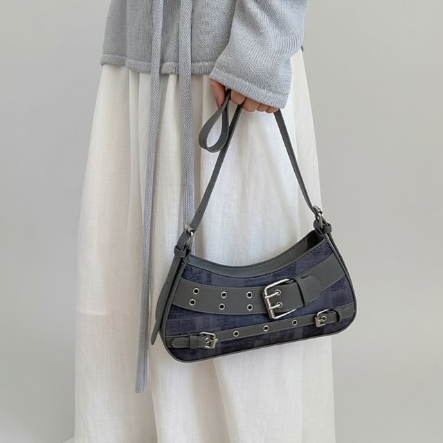 Indenis-Buckled Strap Faux Leather Shoulder Bag