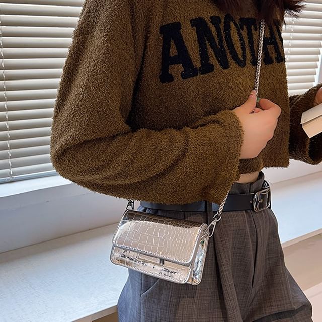 Indenis-Crocodile Grain Flap Mini Crossbody Bag
