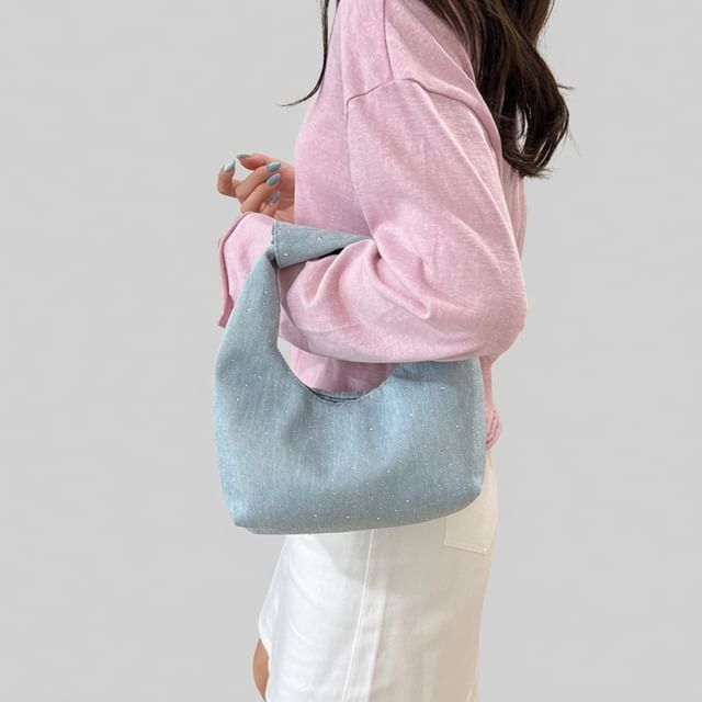 Indenis-Denim Glitter Shoulder Bag