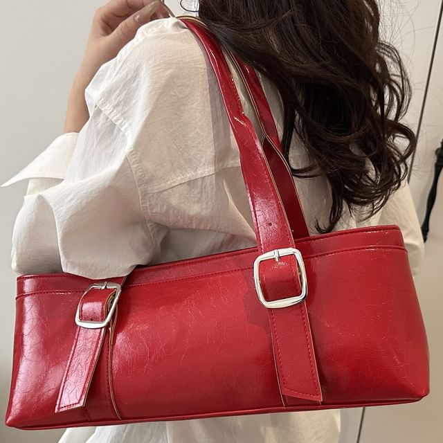 Indenis-Faux Leather Buckled Strap Shoulder Bag