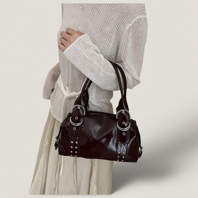Indenis-Faux Leather Buckled Strap Shoulder Bag