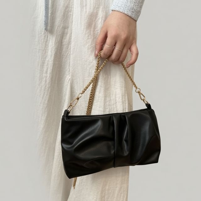 Indenis-Faux Leather Chained Strap Evening Bag