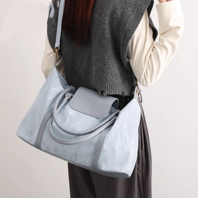 Indenis-Faux Leather Plain Carryall Bag