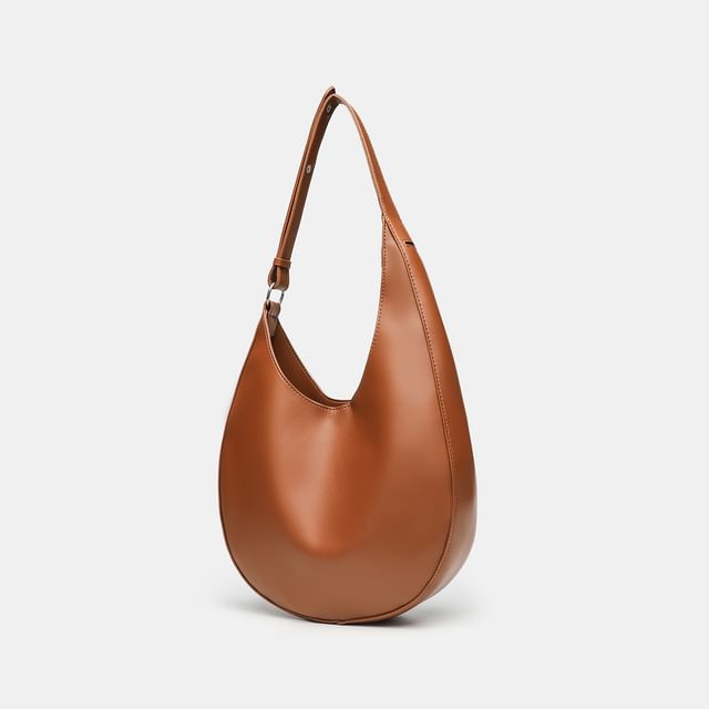 Indenis-Faux Leather Plain Hobo Bag