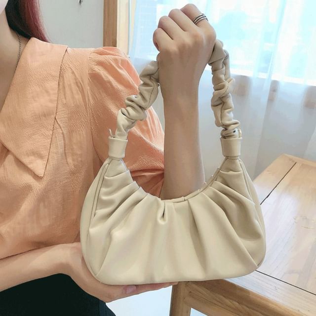 Indenis-Faux Leather Plain Hobo Bag