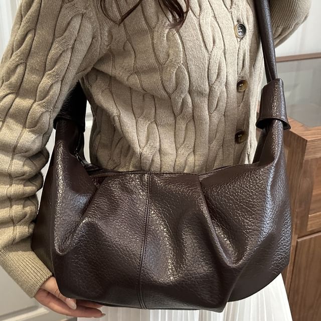 Indenis-Faux Leather Plain Hobo Bag