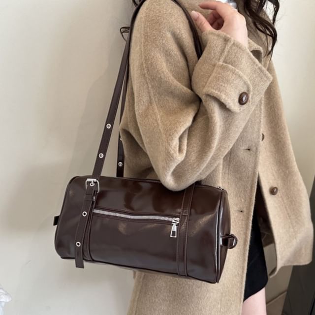 Indenis-Faux Leather Plain Shoulder Bag