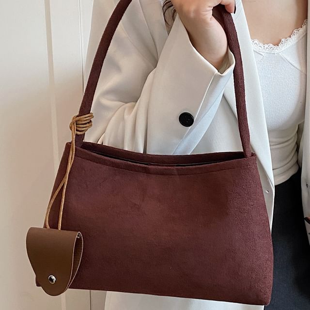 Indenis-Faux Leather Plain Shoulder Bag