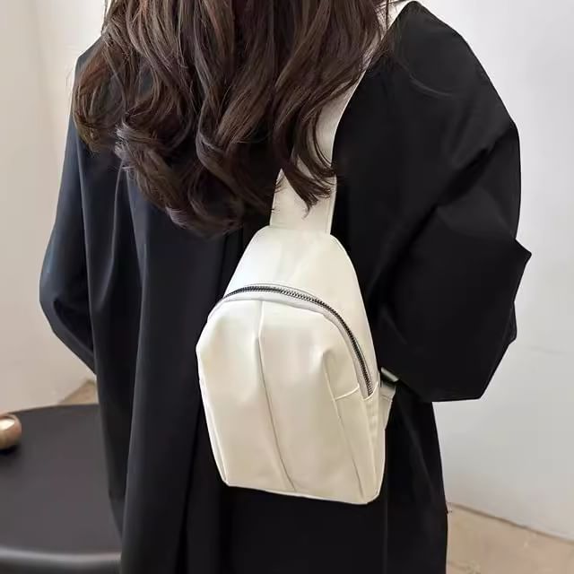 Indenis-Faux Leather Plain Sling Bag