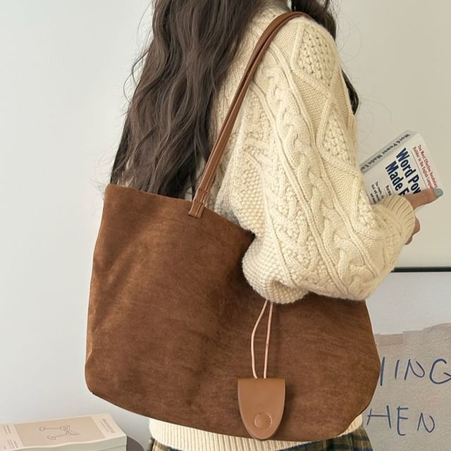 Indenis-Faux Leather Plain Tote Bag