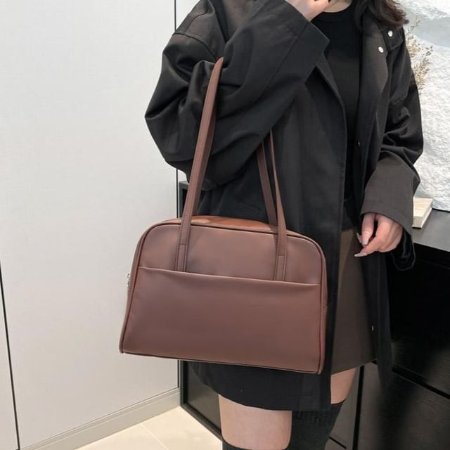 Indenis-Faux Leather Plain Tote Bag