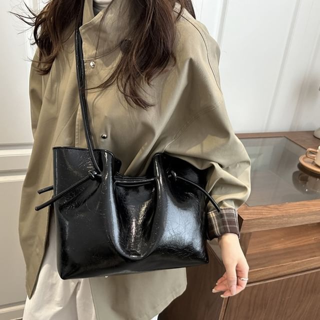 Indenis-Faux Leather Plain Tote Bag