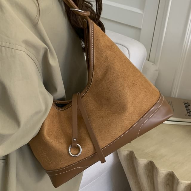 Indenis-Faux Leather Two Tone Shoulder Bag