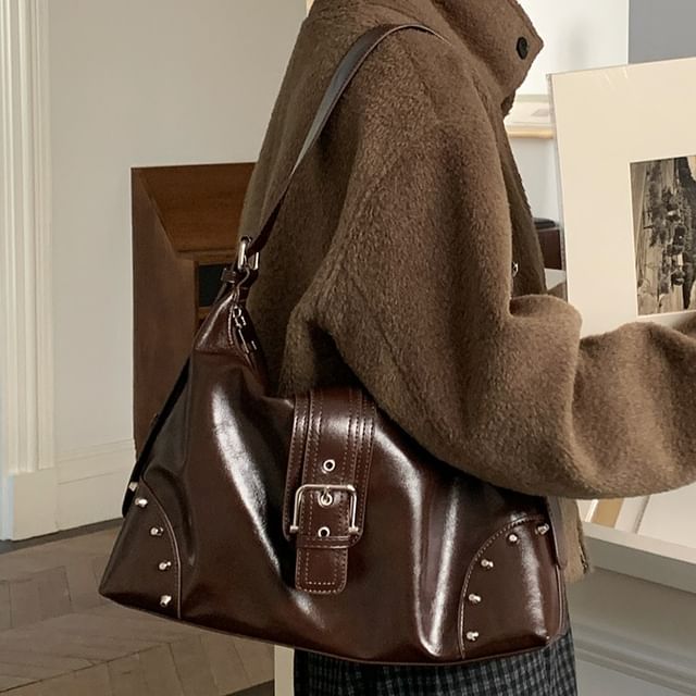 Indenis-Faux Leather Zip Shoulder Bag