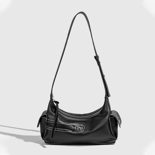 Indenis-Faux Leather Zip Shoulder Bag
