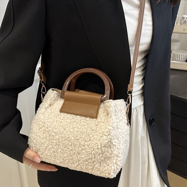 Indenis-Fleece Top Handle Crossbody Bag