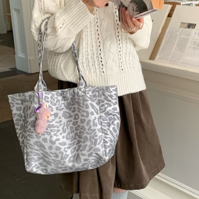Indenis-Leopard Print Canvas Tote Bag