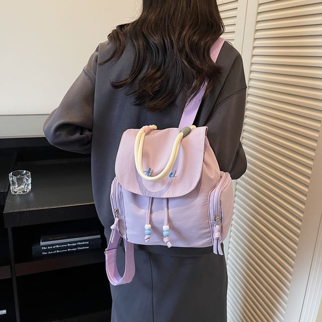Indenis - Lettering Embroidered Drawstring Flap Backpack | YesStyle