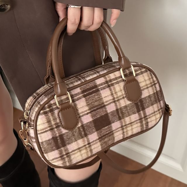 Indenis-Plaid Boston Bag