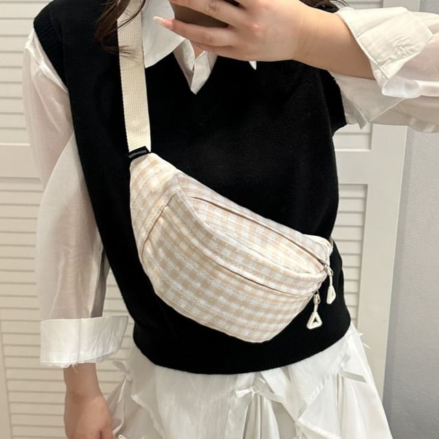 Indenis-Plaid Zip Crossbody Bag