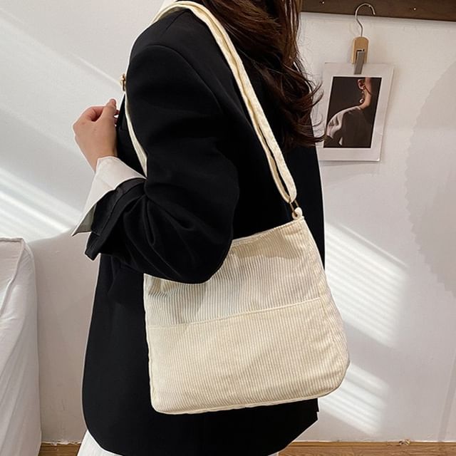 Indenis-Plain Corduroy Crossbody Bag