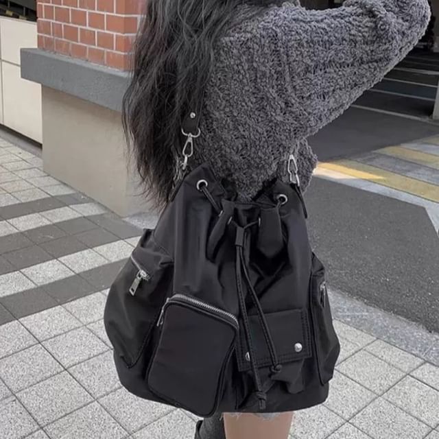 Indenis-Plain Drawstring Shoulder Bag