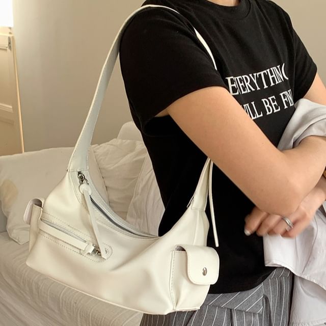 Indenis-Plain Faux Leather Shoulder Bag
