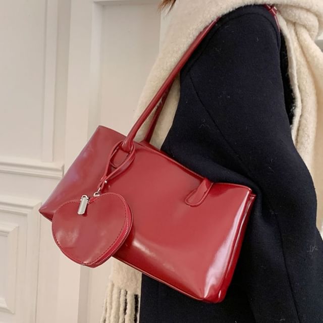 Indenis-Plain Faux Leather Tote Bag