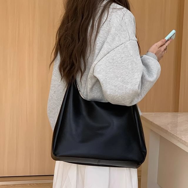 Indenis-Plain Faux Leather Tote Bag