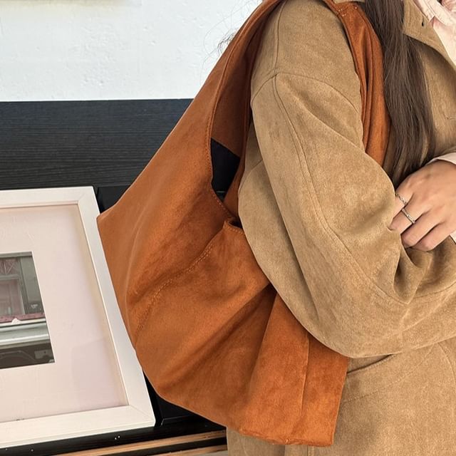 Indenis-Plain Faux Suede Tote Bag